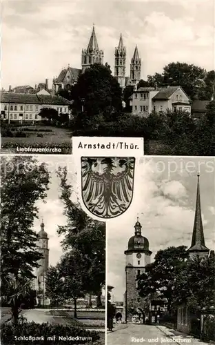 AK / Ansichtskarte 73841524 Arnstadt_Ilm Liebfrauenkirche Schlosspark mit Neideckturm Ried und Jakobsturm Arnstadt_Ilm