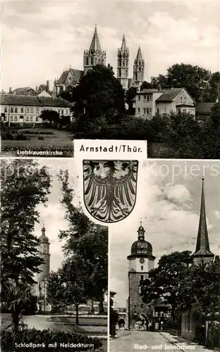 AK / Ansichtskarte  Arnstadt_Ilm Liebfrauenkirche Schlosspark mit Neideckturm Ried und Jakobsturm Arnstadt_Ilm