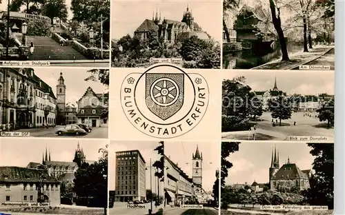 AK / Ansichtskarte  Erfurt Stadtpark Dom Am Daemmchen Platz der DSF Blick zum Domplatz Hermannsplatz und dom Hochhaus Leninstrasse Dom vom Petersberg gesehen Erfurt