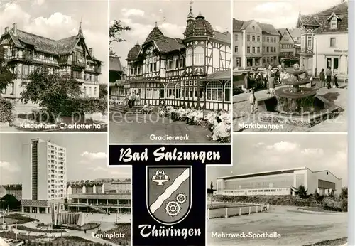 AK / Ansichtskarte  Bad_Salzungen Kinderheim Charlottenhall Gradierwerk Marktbrunnen Leninplatz Mehrzweck Sporthalle Bad_Salzungen