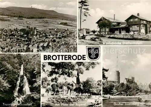 AK / Ansichtskarte  Brotterode Panorama Trusetaler Wasserfall Platz der Jugend Grosser Inselsberg Waldschaenke Dreiherrnstein Brotterode