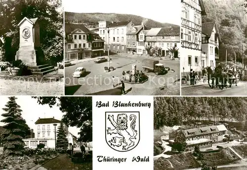 AK / Ansichtskarte 73841610 Bad_Blankenburg Froebel Denkmal Markt Kutschfahrt im Schwarzatal FDGB Erholungsheim Greifenstein Jugendherberge Wendolin Schaller Bad_Blankenburg