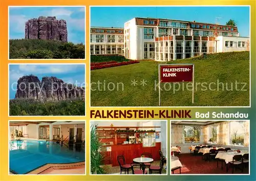 AK / Ansichtskarte  Bad_Schandau Felsfomationen Falkenstein Klinik Hallenbad Gaststube Speisesaal Bad_Schandau