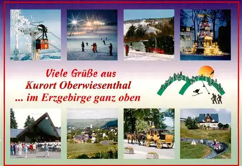 AK / Ansichtskarte  Oberwiesenthal_Erzgebirge Seilbahn Skipisten Winterpyramide Halle Postkutsche Sommerrodelbahn Oberwiesenthal Erzgebirge