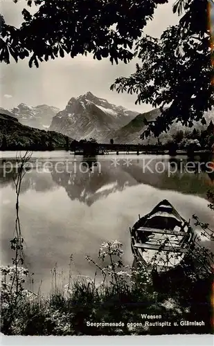 AK / Ansichtskarte  Weesen__Walensee_SG Seepromenade gegen Rautispitz und Glaernisch 