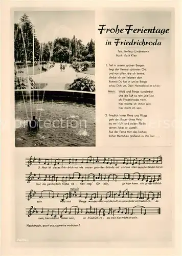 AK / Ansichtskarte Friedrichroda Kurpark Lied zu den Ferientagen von Helmut Lindemann Noten Friedrichroda