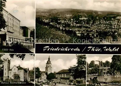 AK / Ansichtskarte Friedrichroda Panorama FDGB Heim Schloss Reinhardsbrunn Kirche Schwimmbad Friedrichroda