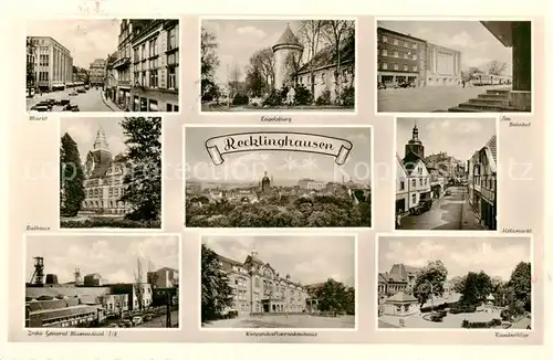 AK / Ansichtskarte Recklinghausen__Westfalen Markt Engelsburg Am Bahnhof Rathaus Holzmarkt Zeche General Blmenthal Knappschaftskrankenhaus Kunibertitor 