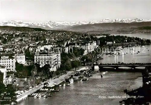 AK / Ansichtskarte  Zuerich_ZH Quaibruecke und Glarner Alpen Zuerich_ZH