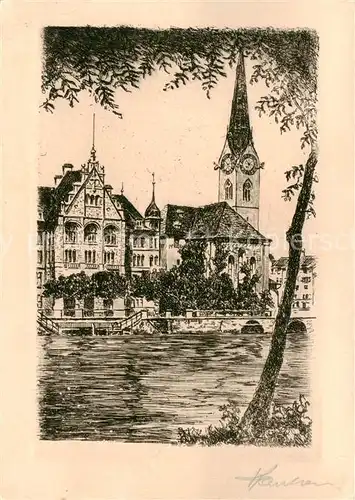 AK / Ansichtskarte  Zuerich_ZH Fraumuensterkirche Original Radierung Zuerich_ZH