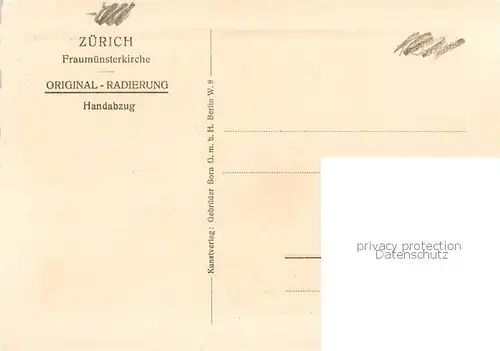 AK / Ansichtskarte  Zuerich_ZH Fraumuensterkirche Original Radierung Zuerich_ZH