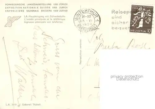 AK / Ansichtskarte  Zuerich_ZH Schweizerische Landesausstellung 1939 Zuerich_ZH