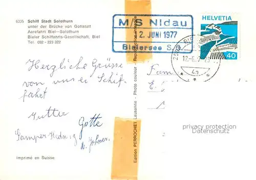 AK / Ansichtskarte  Solothurn Aarepartie MS Stadt Solothurn unter der Bruecke von Gottstadt Solothurn