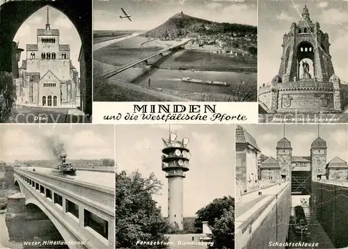 AK / Ansichtskarte  Minden__Westfalen_Weser Dom Kaiser Wilhelm Denkmal Weser Mittellandkanal Fernsehturm Schachtschleuse 