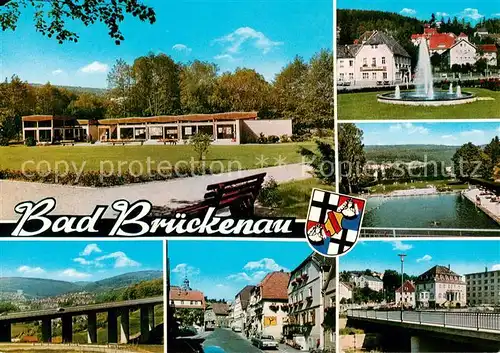 AK / Ansichtskarte 73842270 Bad_Brueckenau Teilansichten Brunnen Schwimmbad Autobahnbruecke Ortspartie Bad_Brueckenau