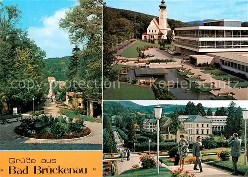 AK / Ansichtskarte  Bad_Brueckenau Partien im Kurpark Kurmittelhaus und Marien Kirche Bad_Brueckenau