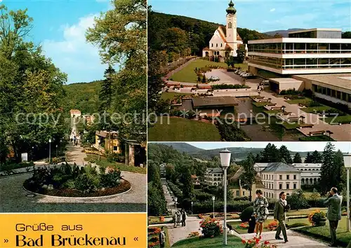 AK / Ansichtskarte  Bad_Brueckenau Partien im Kurpark Kurmittelhaus und Marien Kirche Bad_Brueckenau