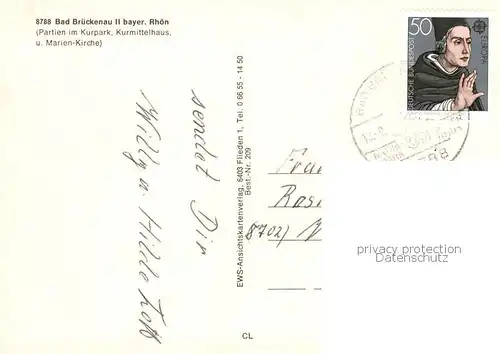 AK / Ansichtskarte  Bad_Brueckenau Partien im Kurpark Kurmittelhaus und Marien Kirche Bad_Brueckenau