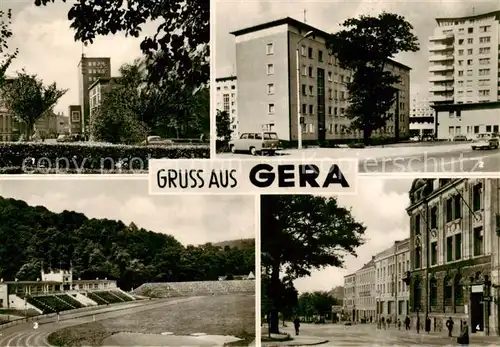 AK / Ansichtskarte  Gera Hochhaus Ernst Thaelmann Str Stadion der Freundschaft Puschkinplatz Gera