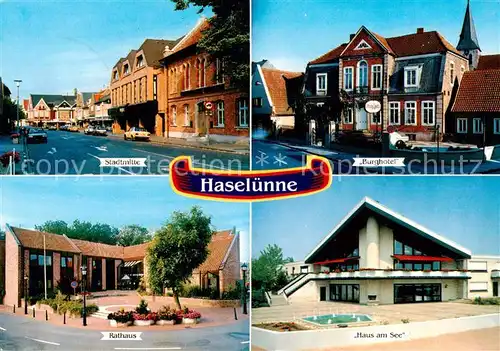 AK / Ansichtskarte 73842305 Haseluenne Stadtmitte Burghotel Rathaus Haus am See Haseluenne