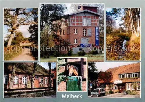 AK / Ansichtskarte  Melbeck eiche am Weg zu Hof Hagelberg Wassermuehle Moorgraben altes Bauernhaus am Heinser Weg Pferd auf Hof Karl Drewes Das Landhaus Melbeck