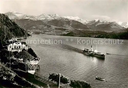 AK / Ansichtskarte Dampfer_Seitenrad Hotel Zaugg Oberhofen Thunersee  