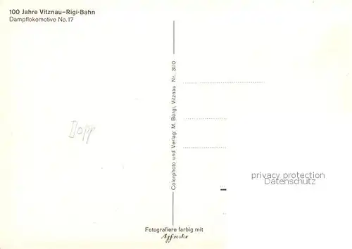 AK / Ansichtskarte Lokomotive Dampflokomotive Nr. 17 Vitznau Rigi Bahn 