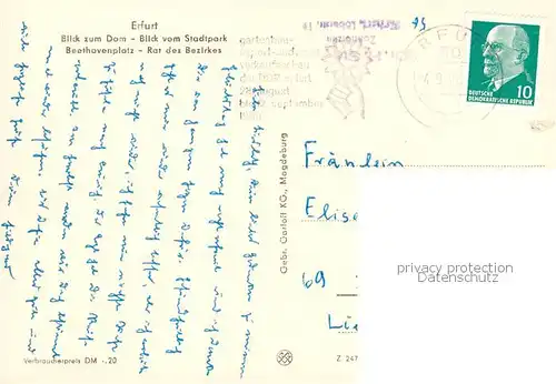 AK / Ansichtskarte Erfurt Domblick Stadtpark Beethovenplatz Rat des Bezirks Erfurt