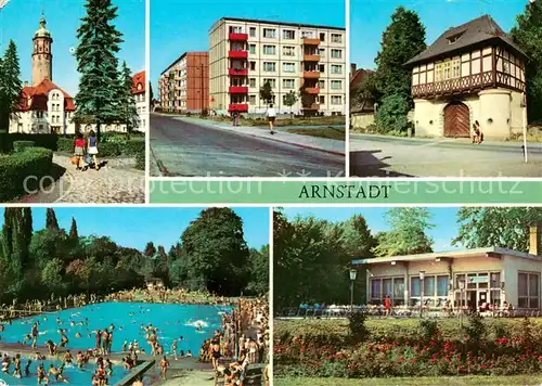 AK / Ansichtskarte Arnstadt_Ilm Neideckturm Rudolstaedter Strasse Fischtor Schwimmbad HO Cafe DSF Arnstadt_Ilm