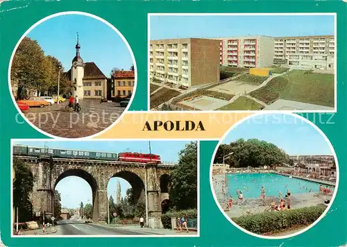 AK / Ansichtskarte Apolda Markt Neubaugebiet Viadukt Freibad Apolda