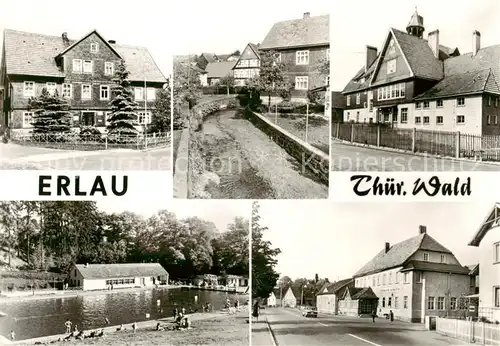 AK / Ansichtskarte Erlau_Thueringen Rat der Gemeinde An der Erle Polytechnische Oberschule Schwimmbad Gasthaus zur gruenen Erle Erlau_Thueringen