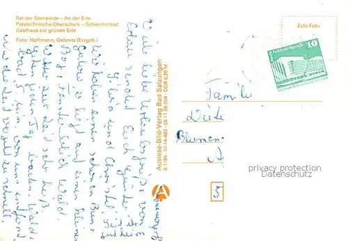 AK / Ansichtskarte Erlau_Thueringen Rat der Gemeinde An der Erle Polytechnische Oberschule Schwimmbad Gasthaus zur gruenen Erle Erlau_Thueringen