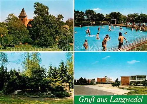 AK / Ansichtskarte Langwedel__Verden Kirche Schwimmbad Schule Park 