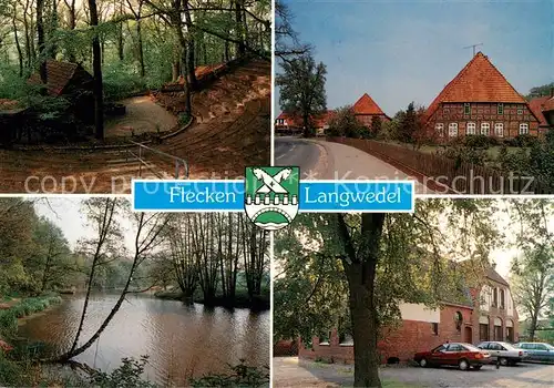 AK / Ansichtskarte Langwedel__Verden Waldpartie Fachwerkhaeuser Gasthaus Teich 