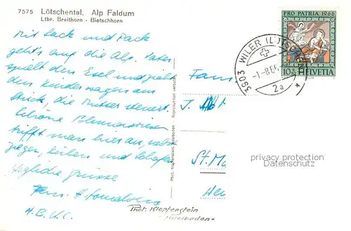 AK / Ansichtskarte Loetschental_VS Alp Faldum mit Breithorn und Bietschhorn 