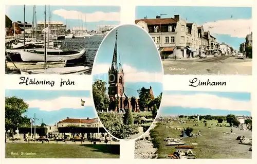 AK / Ansichtskarte Limhamn_Sweden Hamnparti Rest Stranden Sibbarp Gatumotiv Kyrk 