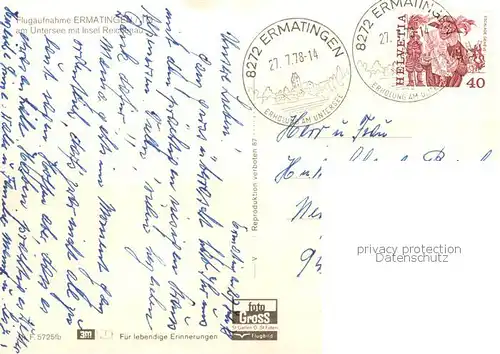 AK / Ansichtskarte Ermatingen_Untersee Fliegeraufnahme mit Insel Reichenau Ermatingen Untersee