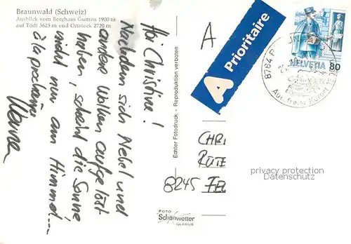 AK / Ansichtskarte Braunwald_GL Blick vom Berghaus Gumen auf Toedi und Ortstock Braunwald GL