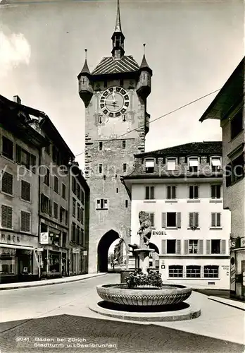AK / Ansichtskarte Baden__AG Stadtturm und Loewenbrunnen 