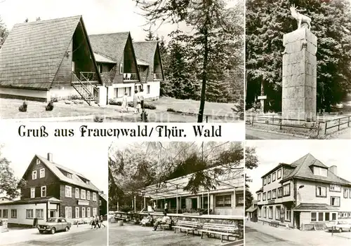 AK / Ansichtskarte  Frauenwald_Thueringen Rennsteig Wanderhuetten Monument am Bohrstuhl HOG Waldfrieden Cafe Lenkgrund FDGB Erholungsheim Drei Kronen Frauenwald Thueringen