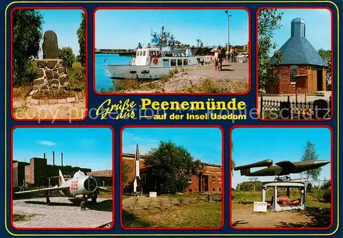 AK / Ansichtskarte 73842889 Peenemuende Denkmal Fahrgastschiff Kapelle Motorflugzeug Rakete Historisch-Technisches Museum Peenemuende