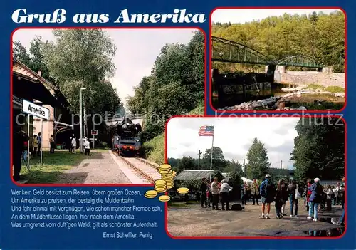 AK / Ansichtskarte  Penig Haltepunkt der Muldentalbahn OT Amerika An der Zwickauer Mulde Amerikas Biergarten Penig