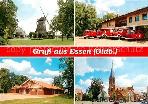 AK / Ansichtskarte 73842926 Essen_Oldenburg Windmuehle Feuerwehr Motiv mit Kirche Essen Oldenburg