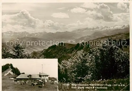 AK / Ansichtskarte  Kreuzegg_St_Peterzell_Toggenburg_SG Berg Gasthaus Kreuzegg mit Saentis und Churfirsten 