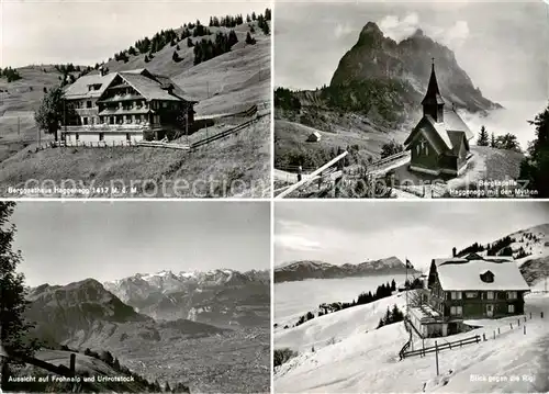 AK / Ansichtskarte  Haggenegg_SZ Berggasthaus Haggenegg Bergkapelle mit den Mythen Aussicht auf Fronalp und Urirotstock Blick gegen die Rigi 