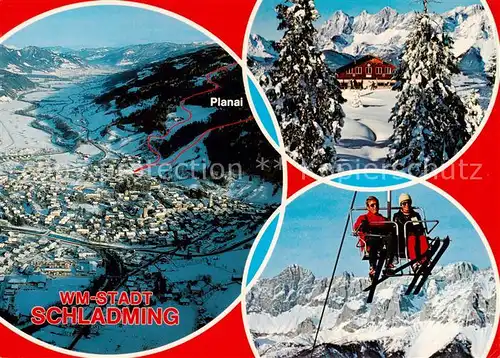 AK / Ansichtskarte  Schladming_Obersteiermark_AT Fliegeraufnahme mit Ennstal Planai und Hochwurzen Gasthaus Sessellift 