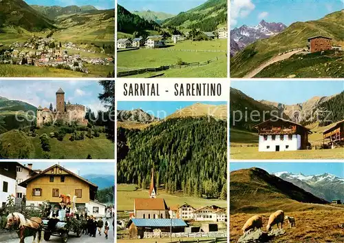 AK / Ansichtskarte  Sarntal_Suedtirol_IT Teilansichten Schloss Pferdefuhrwerk Kirche Alpvieh 