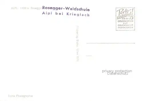 AK / Ansichtskarte 73843042 Alpl_Krieglach_Steiermark_AT Panorama Alpengasthof Burggraben Heldenkapelle Denkmal in Krieglach Waldhaus Bruggraber Roseggers Sterbehaus Waldschule Roseggers Geburtshaus 