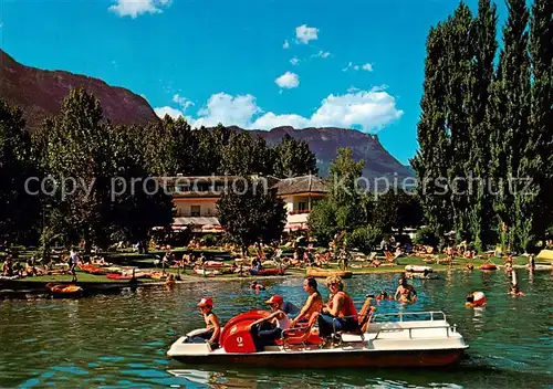 AK / Ansichtskarte  Kalterer_See_Suedtirol Restaurant Seegarten Pension Schwimmen Segeln Surfen Kalterer_See_Suedtirol