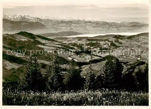 AK / Ansichtskarte  Kreuzegg_St_Peterzell_Toggenburg_SG Blick von der Kreuzegg auf Zuerichsee und Schwyzeralpen 